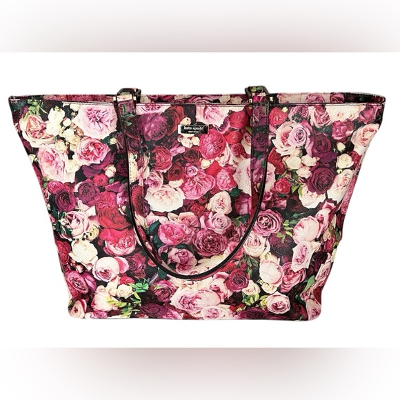 Kate Spade New York Grant Street Grainy Vinyl Juno Tote Bag Roses Floral Large - Picture 3 of 15